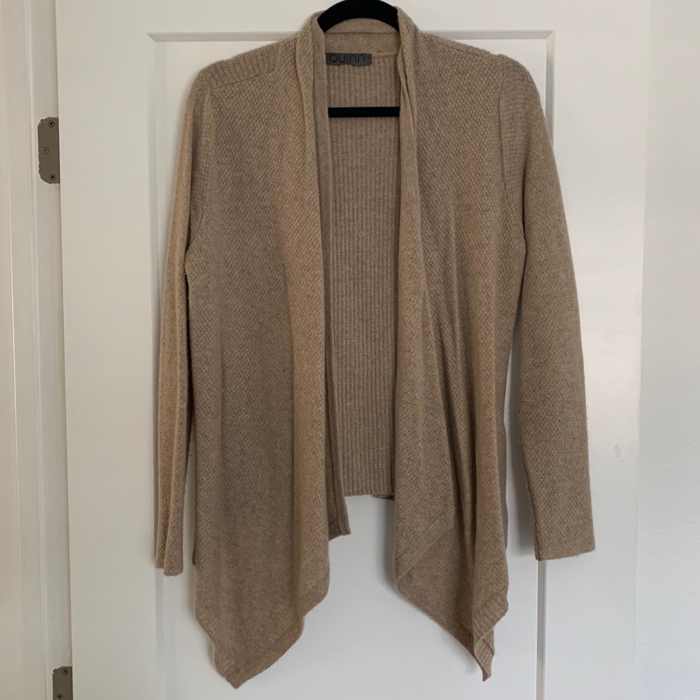 Quinn Cardigan in 100% Cashmere with leather trim